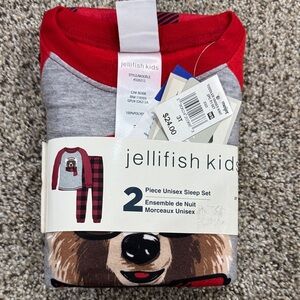 jellifish kids Red & Gray Bear Pajama Set - 2 Piece Unisex Sleep Set